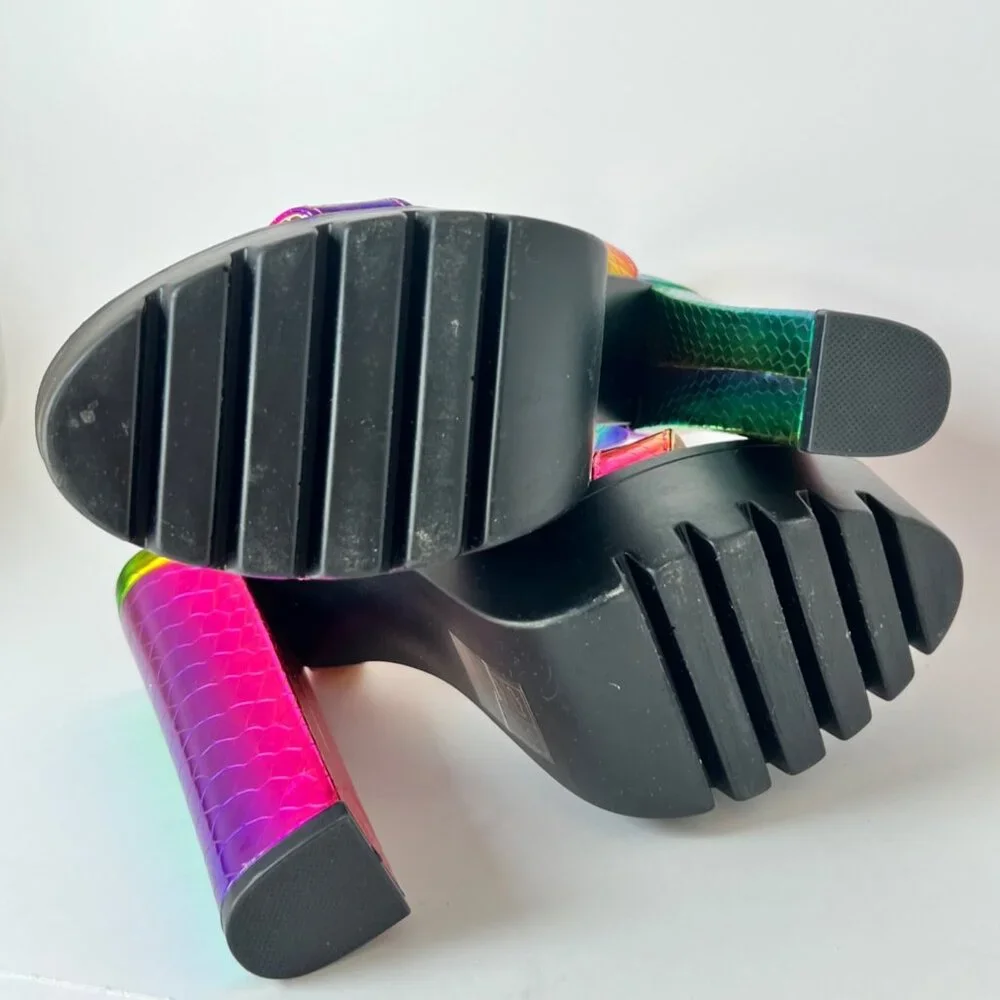 So Me Rainbow Heels Women Sexy holographic multicolor mermaid platforms Size 6.5